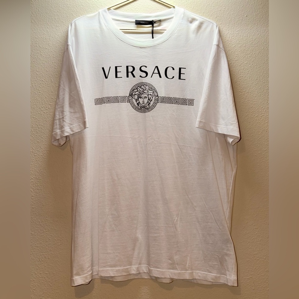 Versace White and Black Logo Medusa Crewneck Tee